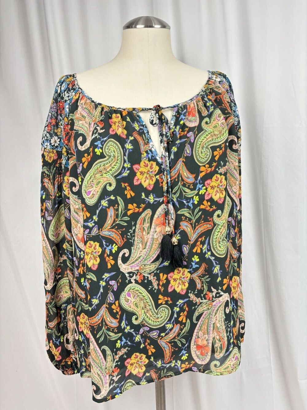 Johnny Was Jade Paisley Long Sleeve Peasant Blouse Boho Size S Boho